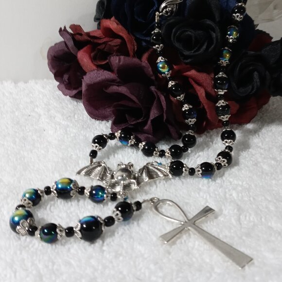 Gothic Ankh Necklace with Bat Charm Accents - Picture 8 of 9